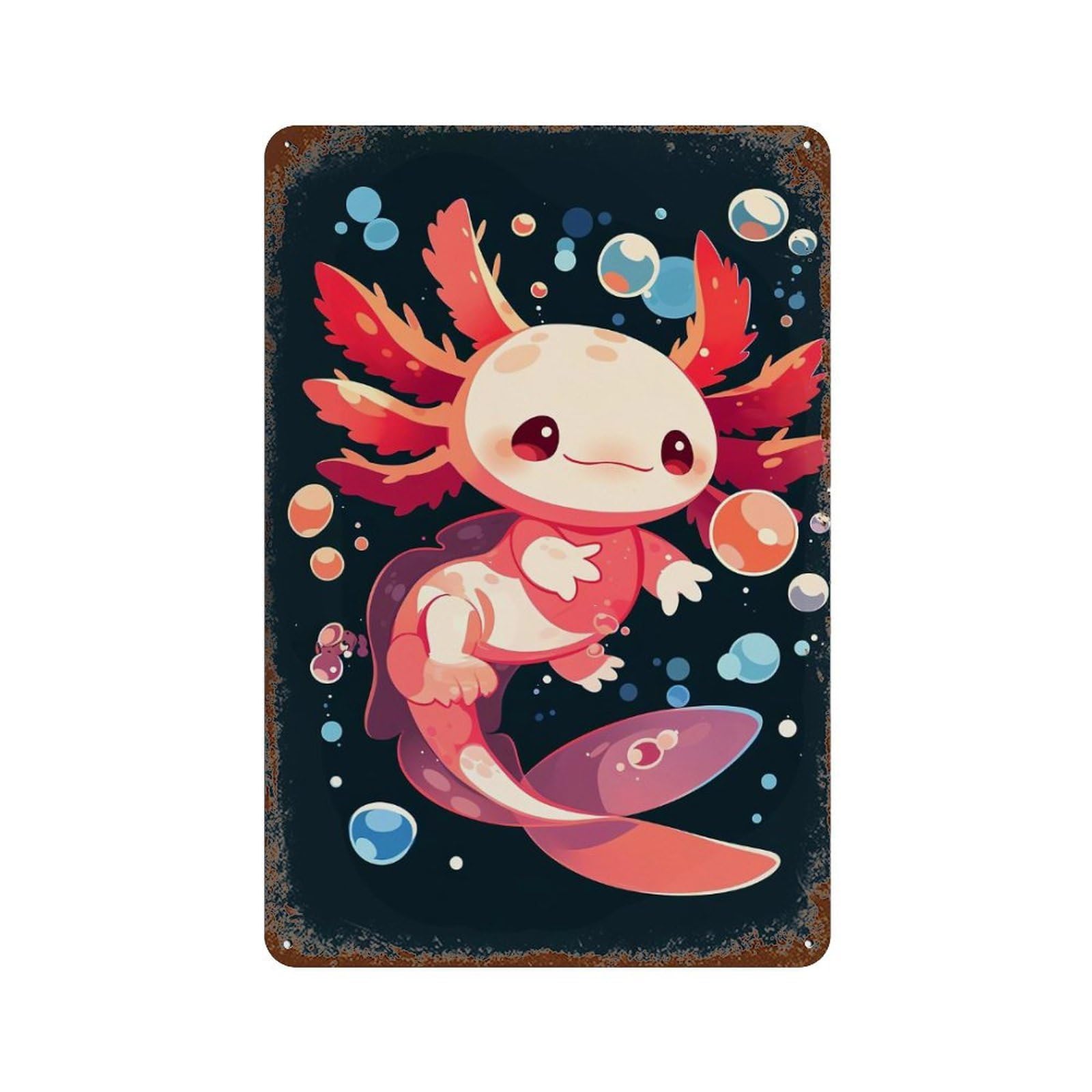 Cute Axolotl with Bubbles Vintage Metal Tin Sign 11.8"x7.9", Industrial Home Decor for Garage, Pub Or Kitchen