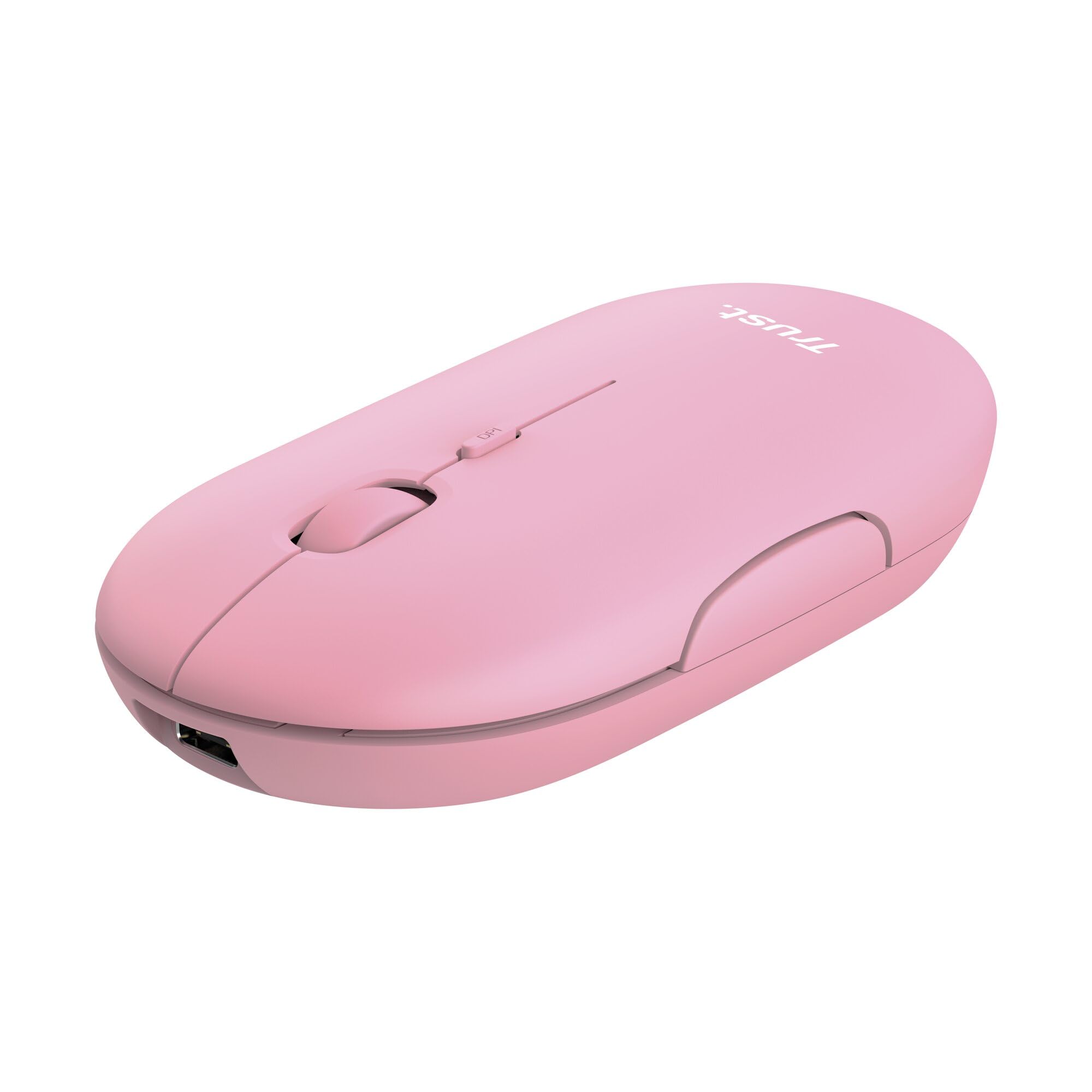 Trust Puck Mouse Wireless Ricaricabile, Bluetooth o 2.4 GHz con Mini Ricevitore USB, Silenzioso, Pulsante DPI, Mouse Bluetooth Ergonomico Senza Fili per PC, Macbook, Mac, Computer, iPad - Rosa