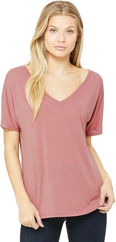 Bella + Canvas - Camiseta holgada con cuello en V para mujer, color malva, talla L, Mauve