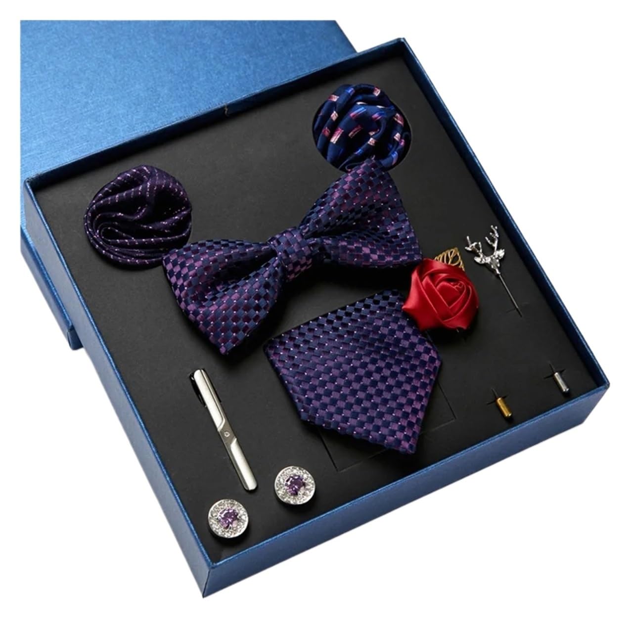 Set di Cravatte di qualità con Cravatta Papillon Fazzoletto da Taschino Gemelli Fermacravatta Spille for Uomo Bussiness Wed Party Cravatta Confezione Regalo(LB196)