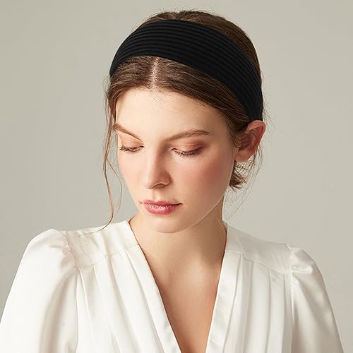 Miniatura 3 de ACO-UINT Paquete de 2 diademas blancas y negras para mujer, diademas anchas grandes para cabello de mujer, diademas gruesas antideslizantes con