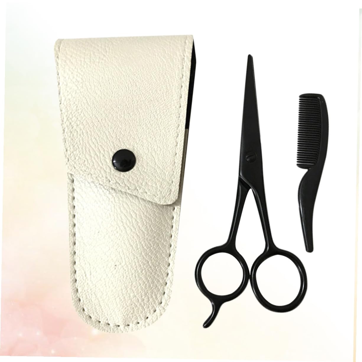 Juego de 3 Tijeras para Bigote y Vello Facial de Acero Inoxidable Negro Peine Pequeño Antióxido para Cuidado Profesional en Barberías y Uso Doméstico