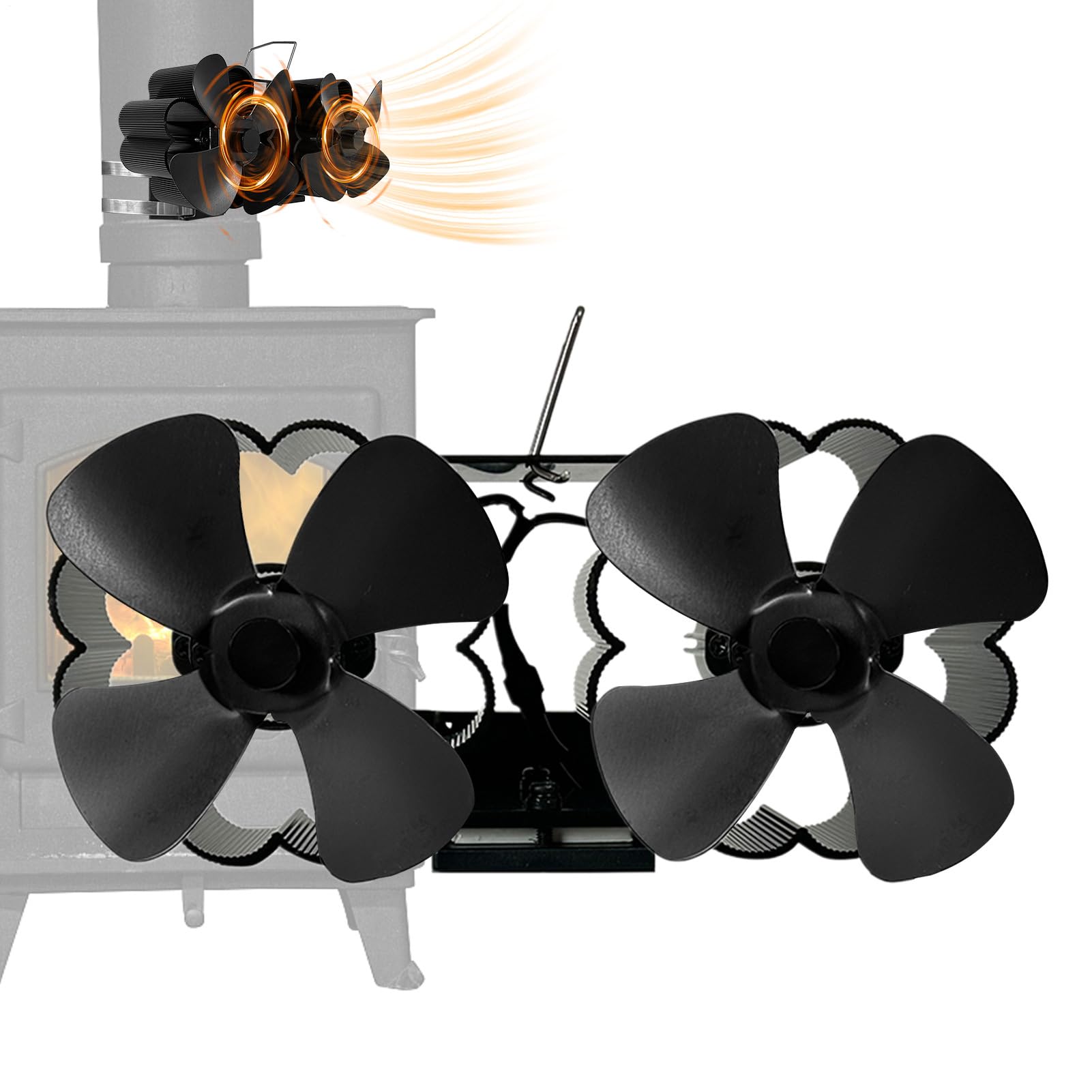 Generico Ventilatore per stufa a legna alimentato calore,Ventilatore calore Potente ventola pellet, attivata dal termico bruciatore legn