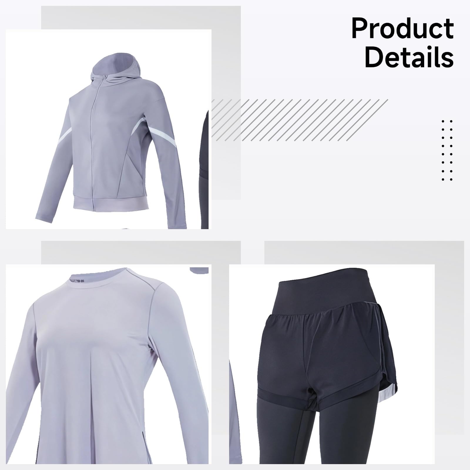 Damski 3-częściowy zestaw strojów treningowych, zawiera kurtkę z kapturem, szorty z wysokim stanem, długie spodnie, oddychający poliester-spandex, XXL, Wiele, rozmiar uniwersalny