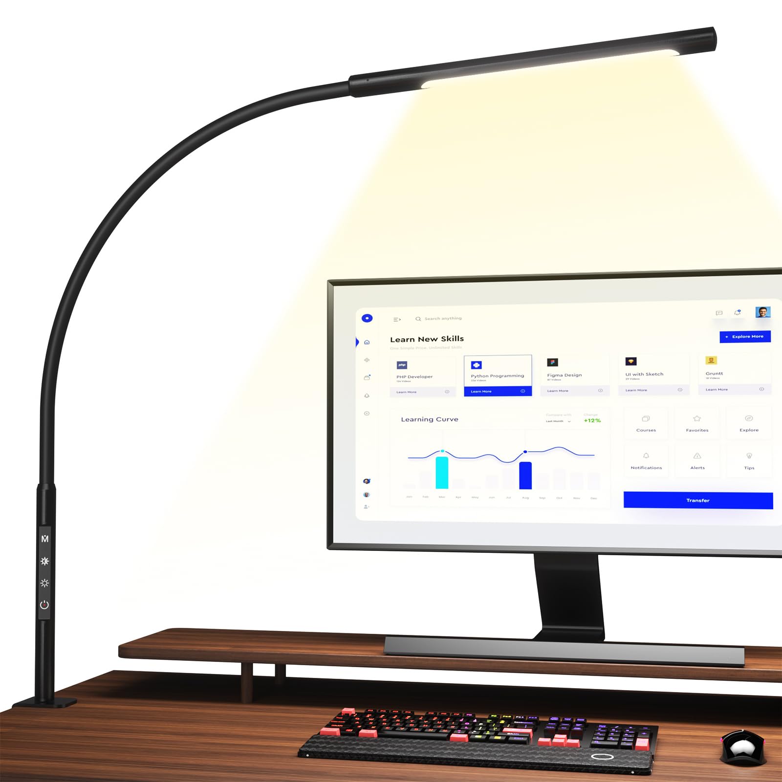 Lampada da Scrivania, LED Lampada da Scrivania 1000lm con Collo di Cigno Flessibile, Lampada a Braccio Oscillante da 12W Lampada con Morsetto per Luce da Scrivania Eye-Care per Ufficio