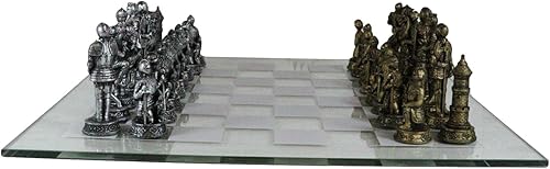 Miniatura 3 de Ebros Medieval Warfare Age of Knights and Kings Resina Soldier Castle Knighthood - Juego de piezas de ajedrez con tablero de vidrio, juego de