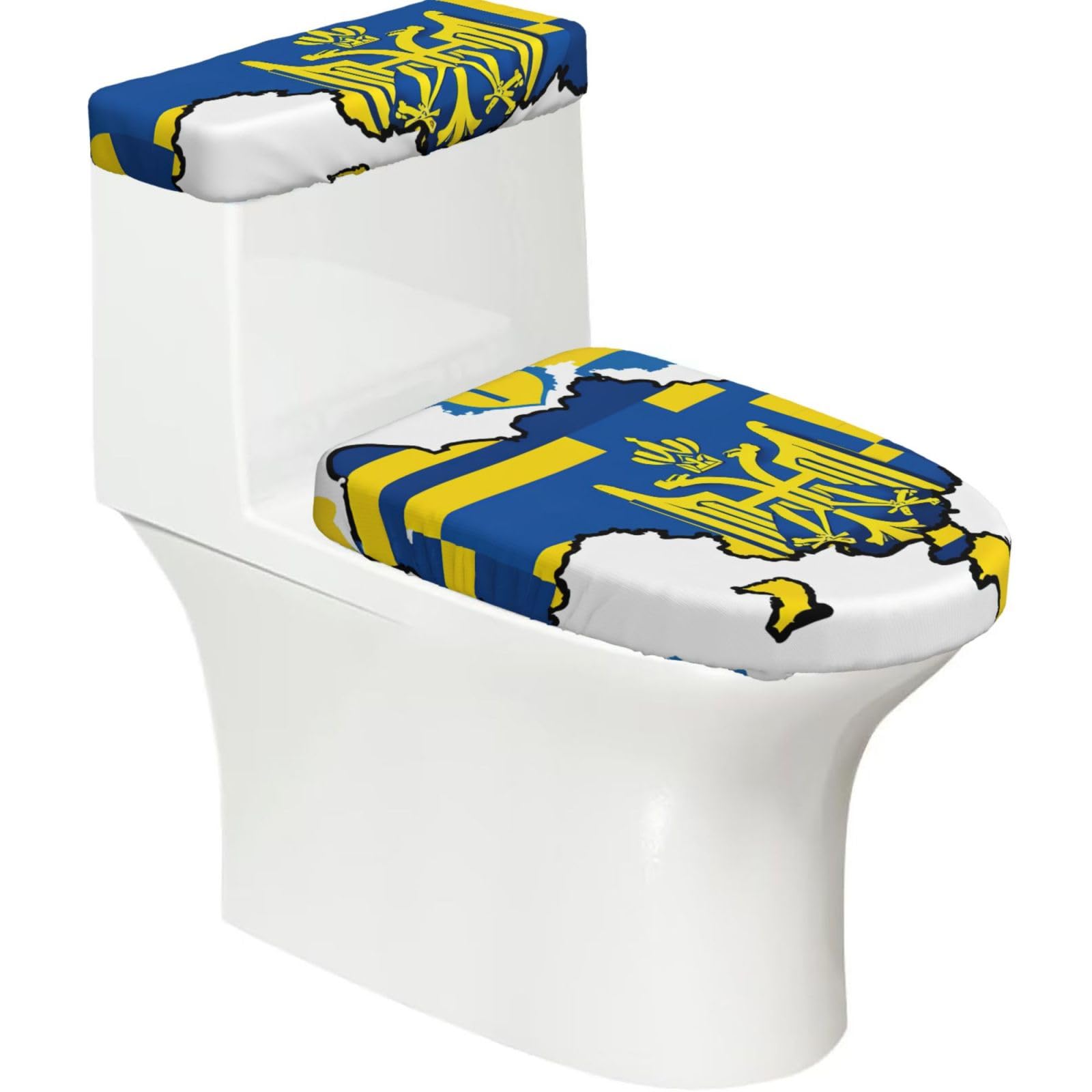 Ukraine Flag Map 01 Print Bathroom Decor Toilet Lid Cover And Tank Covers, Restroom Accessories Fits Most Round
