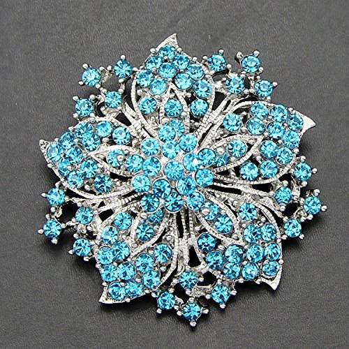 Image of Wedding Bridal Big Crystal Rhinestone Bouquet Brooch Pin for Women (light blue flower)