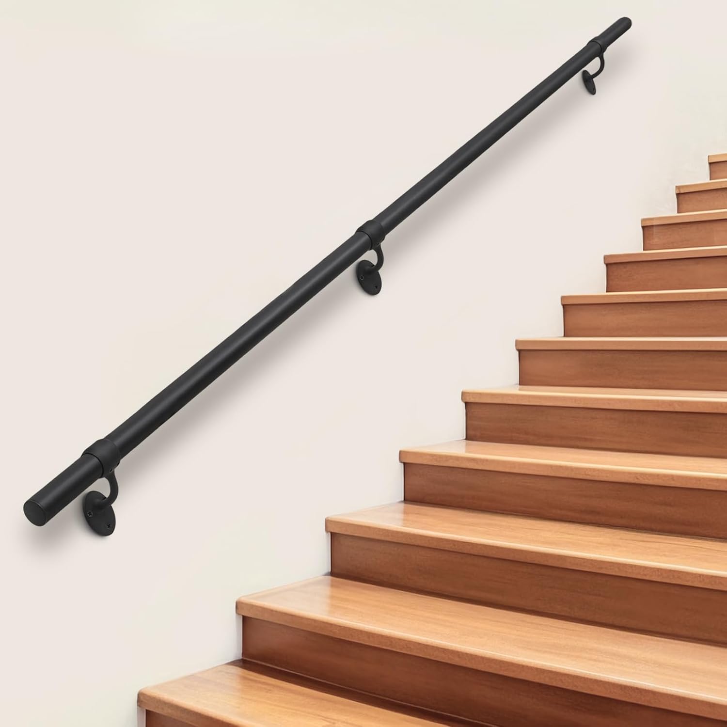 Stair Railing Indoor Metal Hand Rails for Indoor Stairs 1.5" Pipe Aluminum Wall Mounted Outdoor Handrail for Steps Black Industrial Handrail for Stairs 10ft