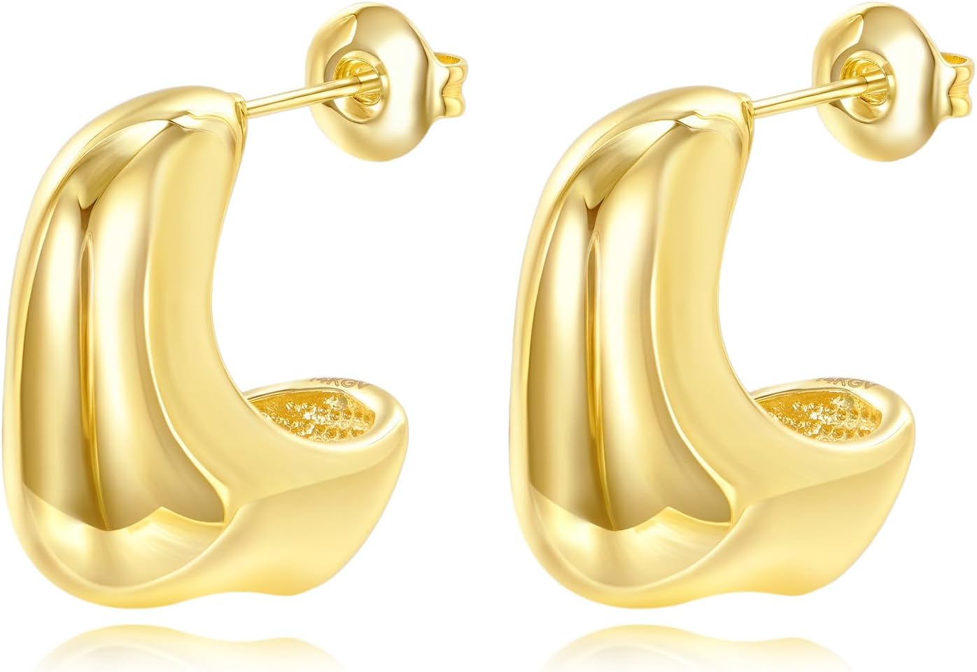 14K Gold C Shape Earrings for Women, 15/19mm Open C Shape Hoop Earring, Trendy Gold Jewelry Gift for Wife Her