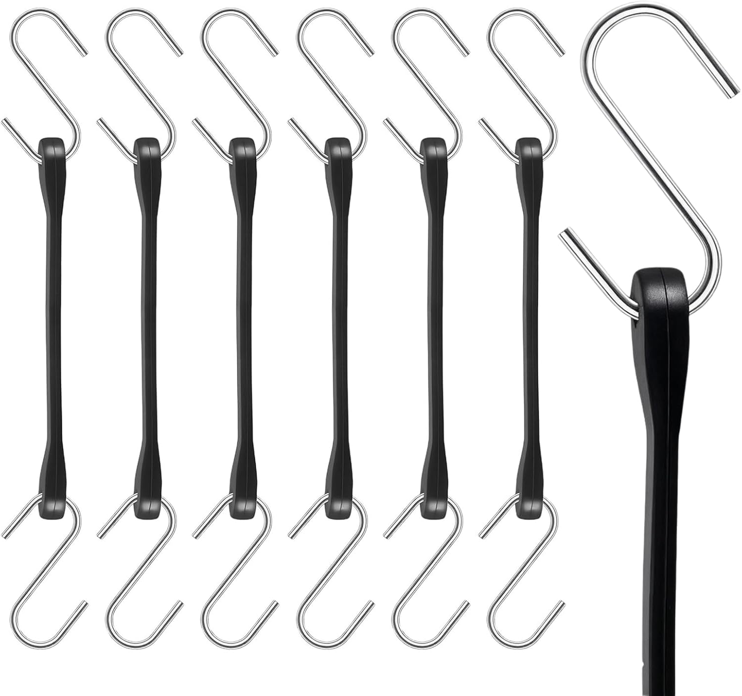 6 Inch Rubber Bungee Cords with Hooks, 6 Pack Heavy Duty Outdoor Small Bungee Cords with S-Hooks, Black Rubber Straps for Truck, Van, Motorcycle, Cargo, Tarps, Canvases