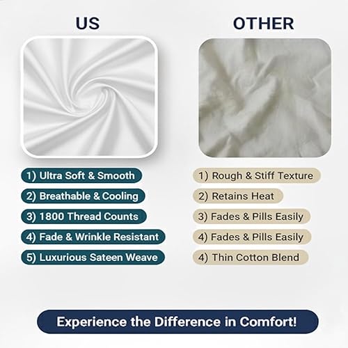 Miniatura 4 de Juego de sábanas tamaño King, sábanas transpirables y refrescantes, sábanas de lujo para hotel, 1800 hilos, extra suaves, bolsillos profundos de 16