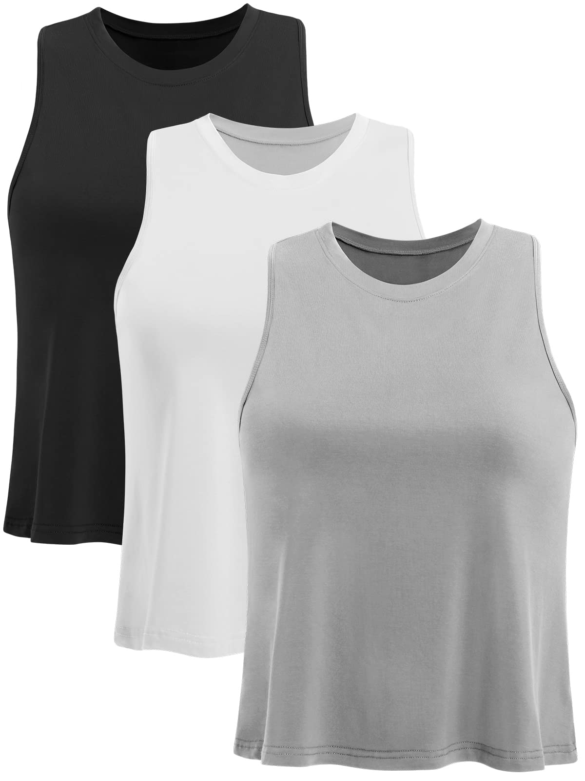 Ridshy Crop Tops for Women Workout Athletic Tank Tops Flowy Cropped Tank Tops Yoga Sleeveless Muscle Shirts 3 Pack
