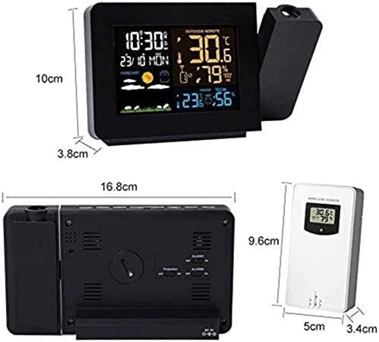 Réveil à Projection, projecteur d'horloge numérique, avec Station météo, adapté à la Chambre à Coucher, Horloge de projecteur, avec thermomètre intérieur sans Fil, Moniteur de température in