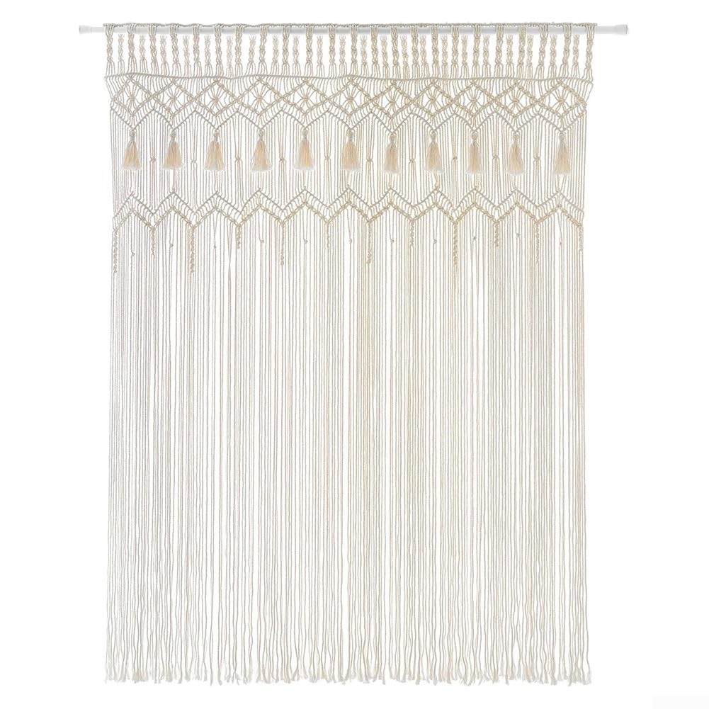 Tapiz de cortina de puerta tejida con cuerda de algodón hecho a mano para ventana, puerta, partición para colgar en la pared, decoración del hogar, fondo de boda, estilo bohemio, 135 x 200