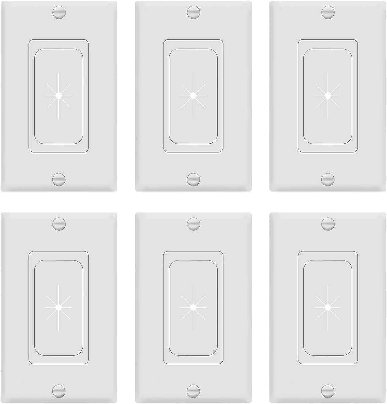 TOPGREENER Flexible Rubber Wall Grommet Insert with Decorator Wall Plate, Pass Through Plate for Low-Voltage Cables, Size 1-Gang 4.50" x 2.75," Polycarbonate Thermoplastic, TG8901-6PCS, White, 6 Pack