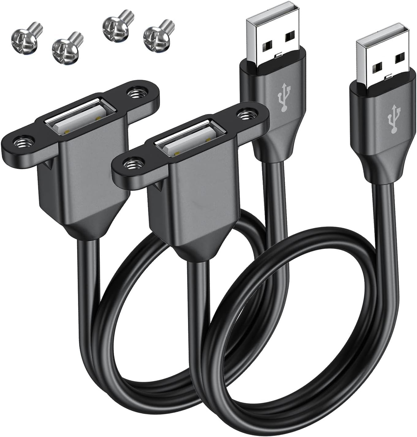 NALACAL 2Pack USB2.0 Male to Female Extension Cable with Ears can be Fixed Various Chassis/Cabinets/Panels USB Extender W/Screw nut for USB Panel Mount (USB2.0, 3FT)