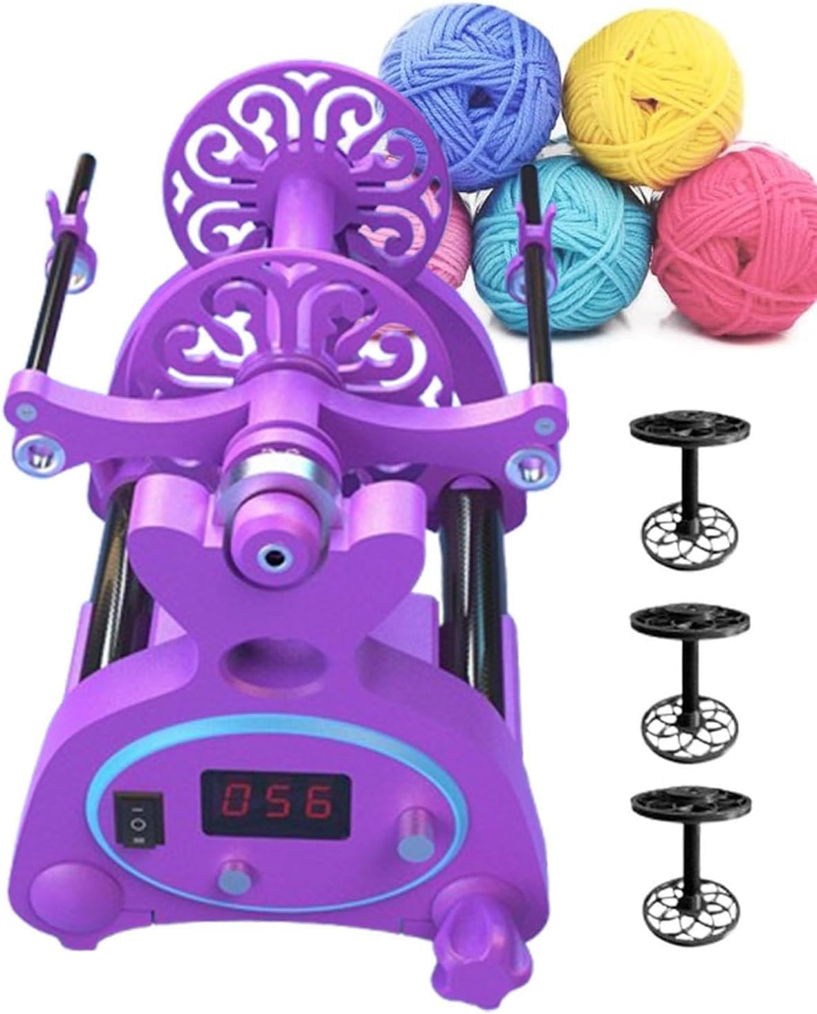 Mini Wool Spinner,Electric Spinning Wheel,Spinning Wheel for Yarn Making,Knitting Wool Yarn Winder,Automatic Yarn Winding Machine,with Foot Switch(Purple,Digital)