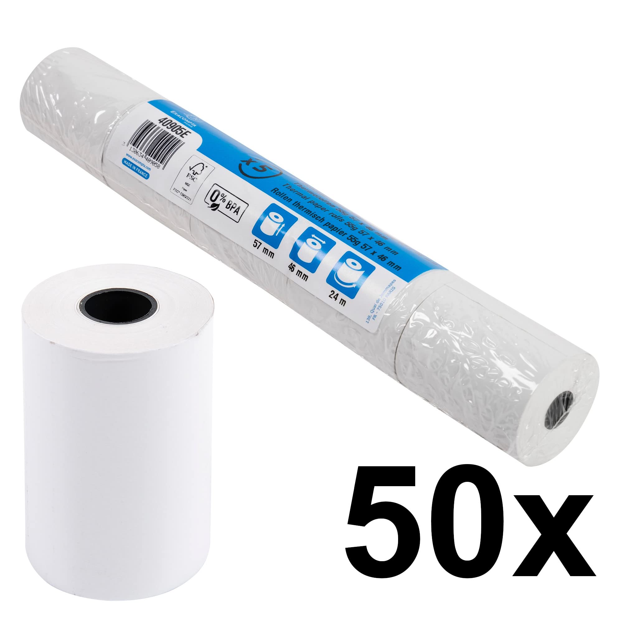Bobines pour tickets de carte bancaire et terminal de paiement 57x46x12x24 - 1 pli thermique 55g/m