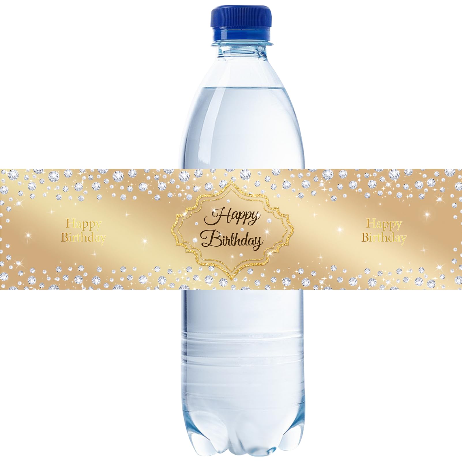 32pcs Gold Happy Birthday Water Bottle Labels, Diamond Gold Glitter Cheers to 16/21/30/40 Years Birthday Stickers, Happy Birthday/Anniversary Water Bottle Lables for Men Women
