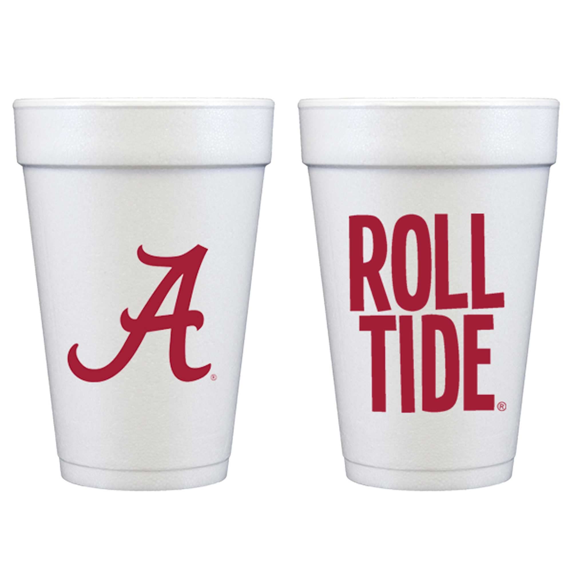 Officially Licensed University of Alabama logo / Roll Tide Printed Foam Disposable Cups 16 oz - Insulated Coffee Cups 10 Pack - Cute Cup set for