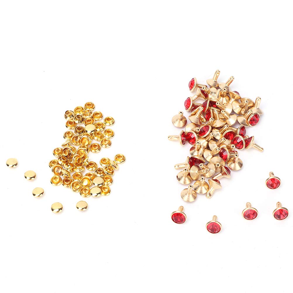 8Mm Crystal Rivets, Crystal Rivet 50Pcs 8MM Crystal Rhinestone Decorative Rivets Spikes DIY Leather Rivet DIY Leather Shoes Clothing Studs (8mm Tall Tube Drill Gold Edge Big red