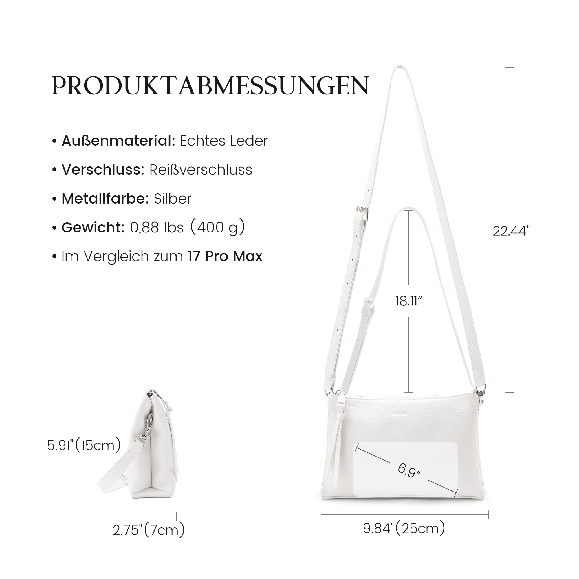 befen Echtleder Handtasche Damen Klein, RFID-Blockierung Umhängetasche Damen Leder Kleine Crossbody Bag Schultertaschen für Frauen mit Verstellbar Schultergurt für Reise, Arbeit, Einkaufen