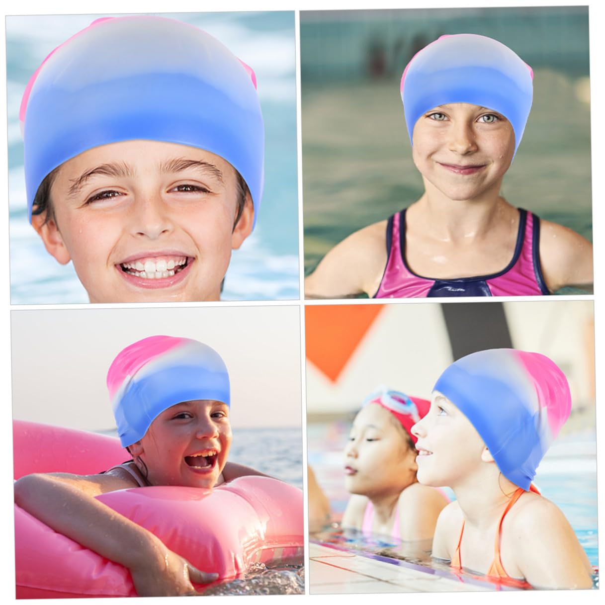HANABASS 10 Cuffia in Silicone Elasticizzata per Donne Cappello Piscina Antiscivolo Copricapo per Lunghi e Rosa e Blu Sfumato