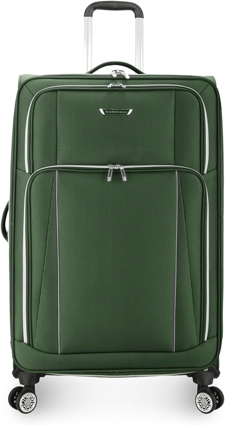Traveler’s Choice Lares Softside Expandable Luggage with Spinner Wheels, Green, Checked 30-Inch