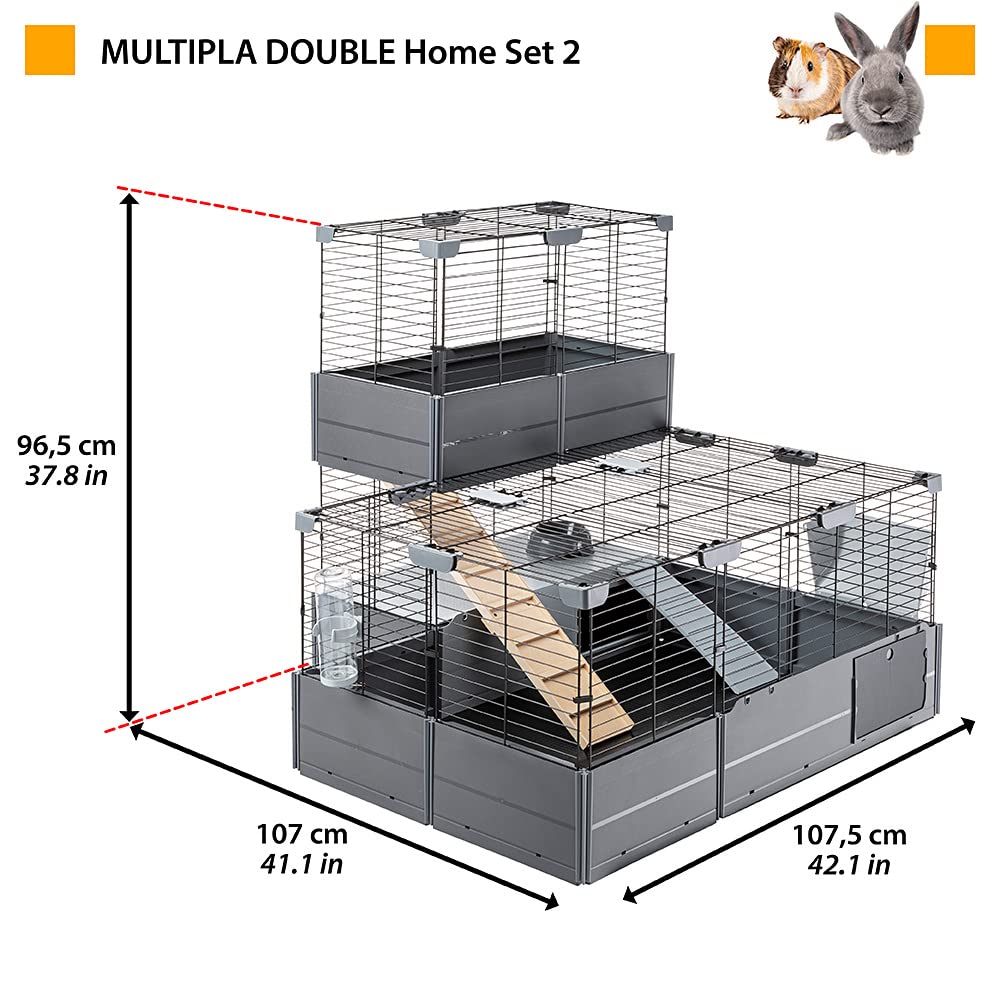 Ferplast Jaula Modular de Dos Pisos para Conejos Conejillos de Indias, en Malla Metálica y Plástico Reciclado, con Accesorios