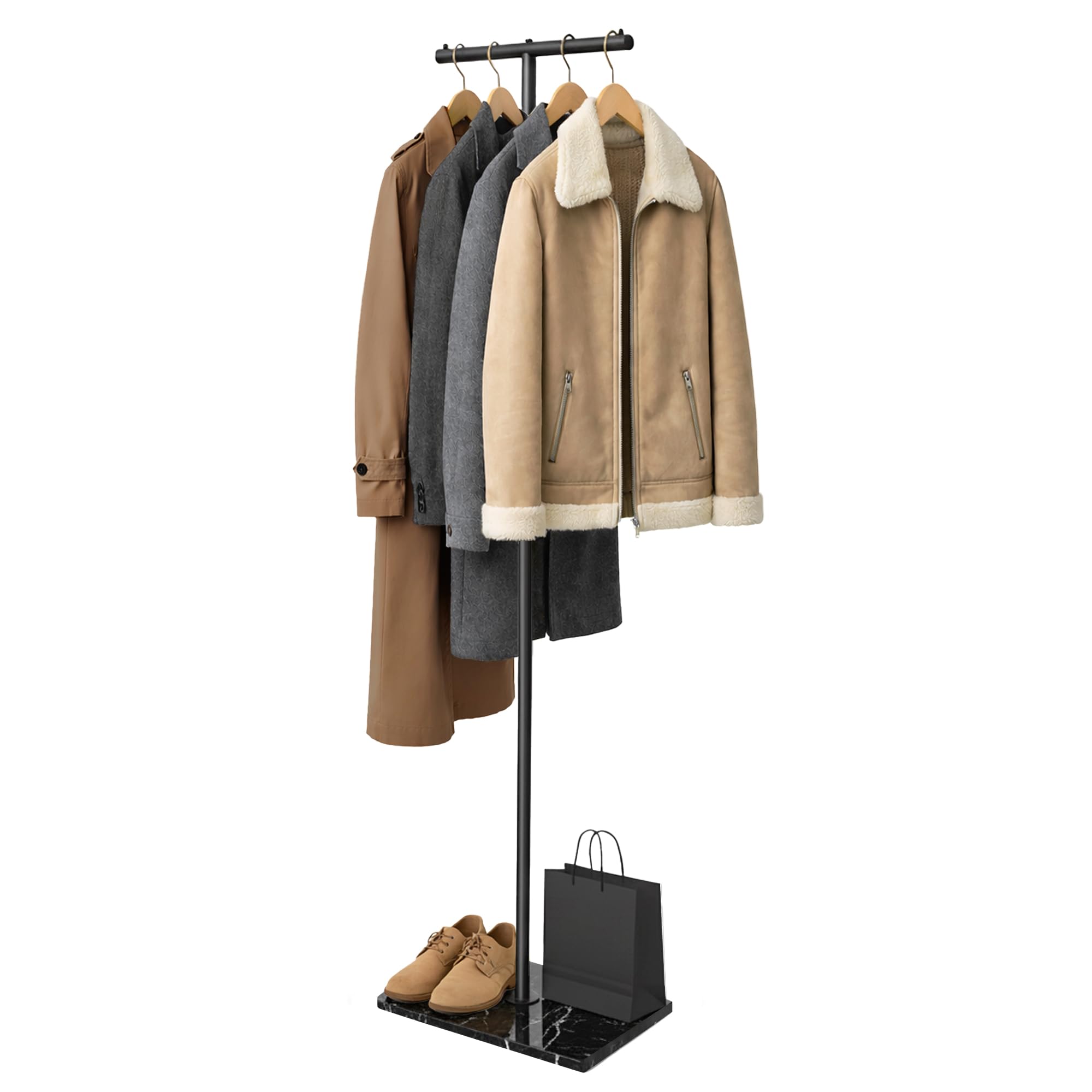 Verssure T-shaped Coat Rack Freestanding, 72" H Clothes Display Rack, Heavy-duty Clothes Rack with Marble Base,Modern Metal Coat Hanging Rack for