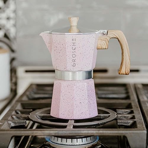 Miniatura 7 de Grosche Milano Moka Greco Cafetera para preparar café espresso percolado en estufa, rosa, 9 tazas