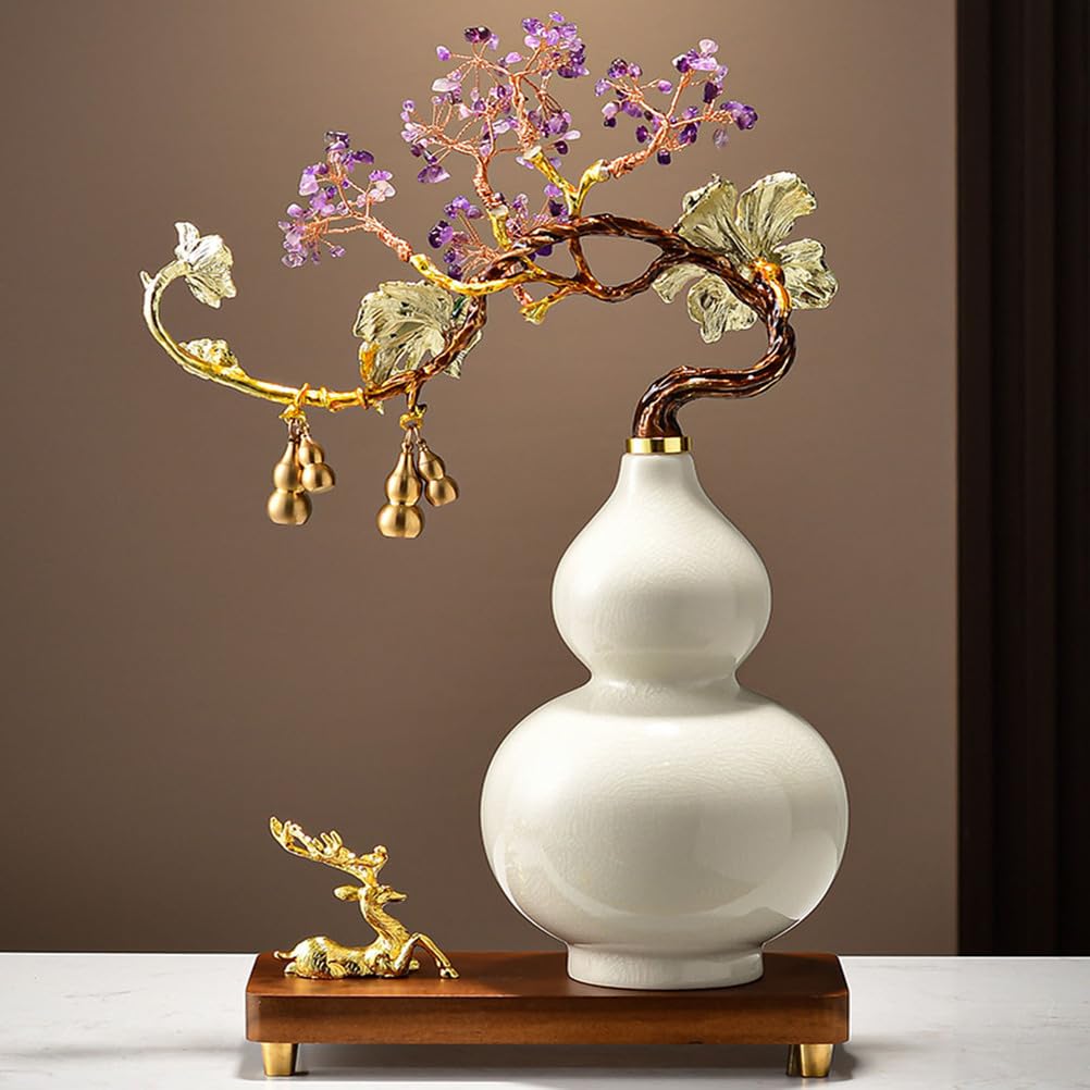 Feng Shui Tykwa, Ceramiczne Hu Lu Chińskie Powodzenia Dyniowata Mała Tykwa Ozdoby Posąg Skarbów Kolekcjonerskie Bezpieczeństwo Zdrowie Bogactwo Sukces Tykwa,White