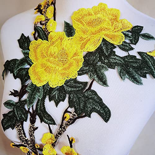 1Pcs Rose Flower Embroidery Lace Patches Sticker For Clothes Venise Floral Embroidered Applique Lace Trim Decorated (Yellow G) #TOP1