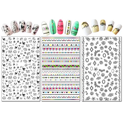 Tailaimei Nail Decals Stickers, 1600+ Pcs Self-Adhesive Tips Diy Nail Art Design Stencil (12 Large Sheets) #TOP4