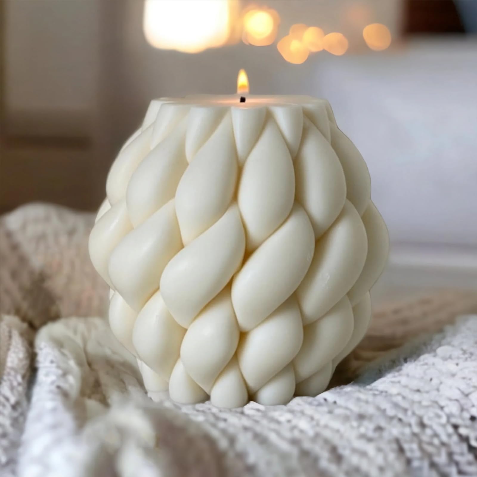 Super Large Handmade Knot Ball Candle – White Scented Soy Wax Pillar Candle, Elegant Aesthetic Décor for Women, Perfect Housewarming Gift, Home, Shelf, and Coffee Table Decoration