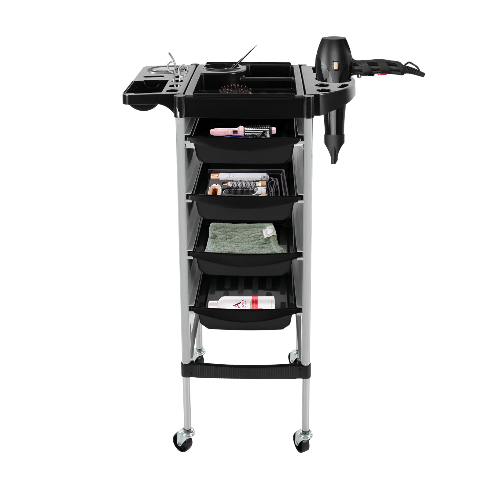 Carrello per Parrucchiere con 4 cassetti e Ruote per Salone Parrucchiere Bianco