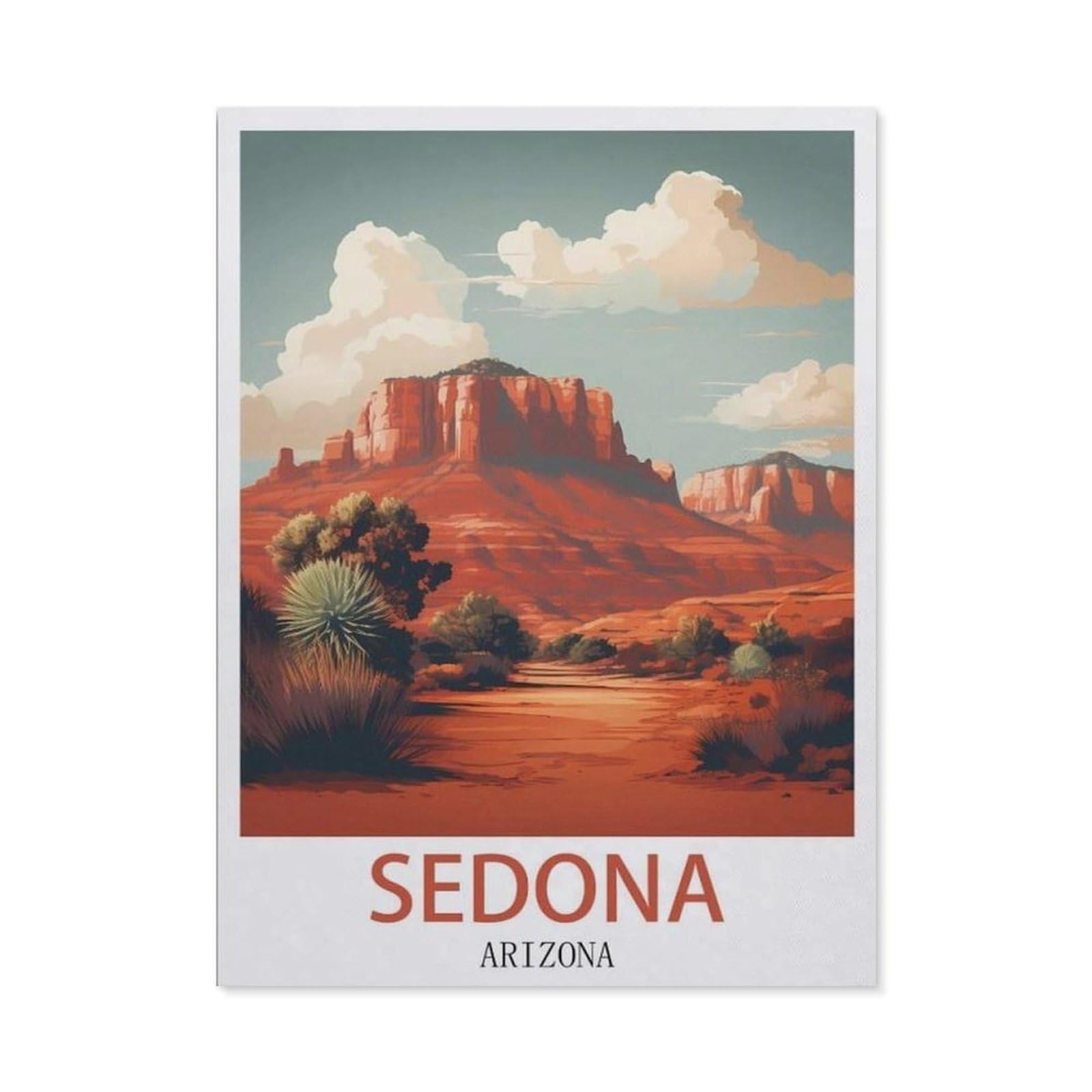 Beayodkp （50 X 60 Cm/19.68 X 23.62 Inches） 5D Diamond Painting Set For Adults And Children，Sedona Arizona Vintage Travel Posters，Diy Diamond Crystal Rhinestone Embroidery Painting-Ch12