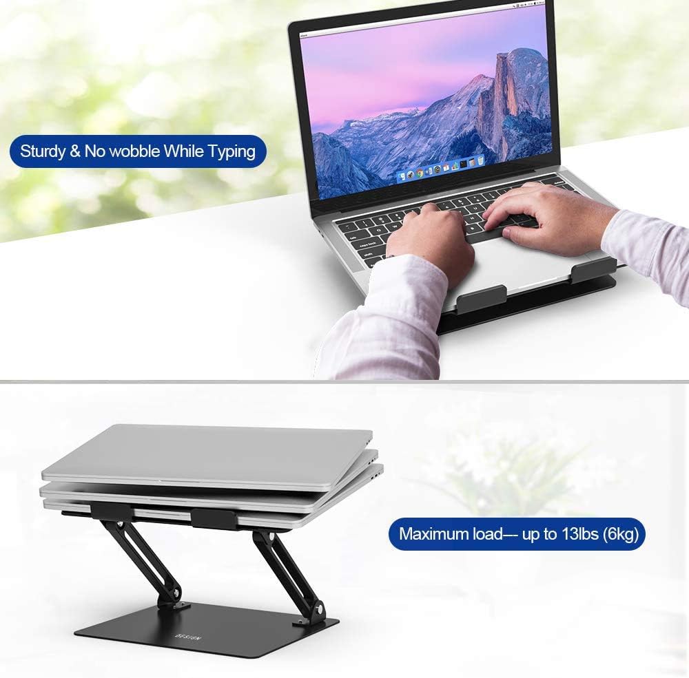 Besign LS10 Aluminum Laptop Stand, Ergonomic Adjustable Notebook Stand, Riser Holder Computer Stand Compatible with Air, Pro, Dell, HP, Lenovo More 10-15.6" Laptops, Black : Electronics