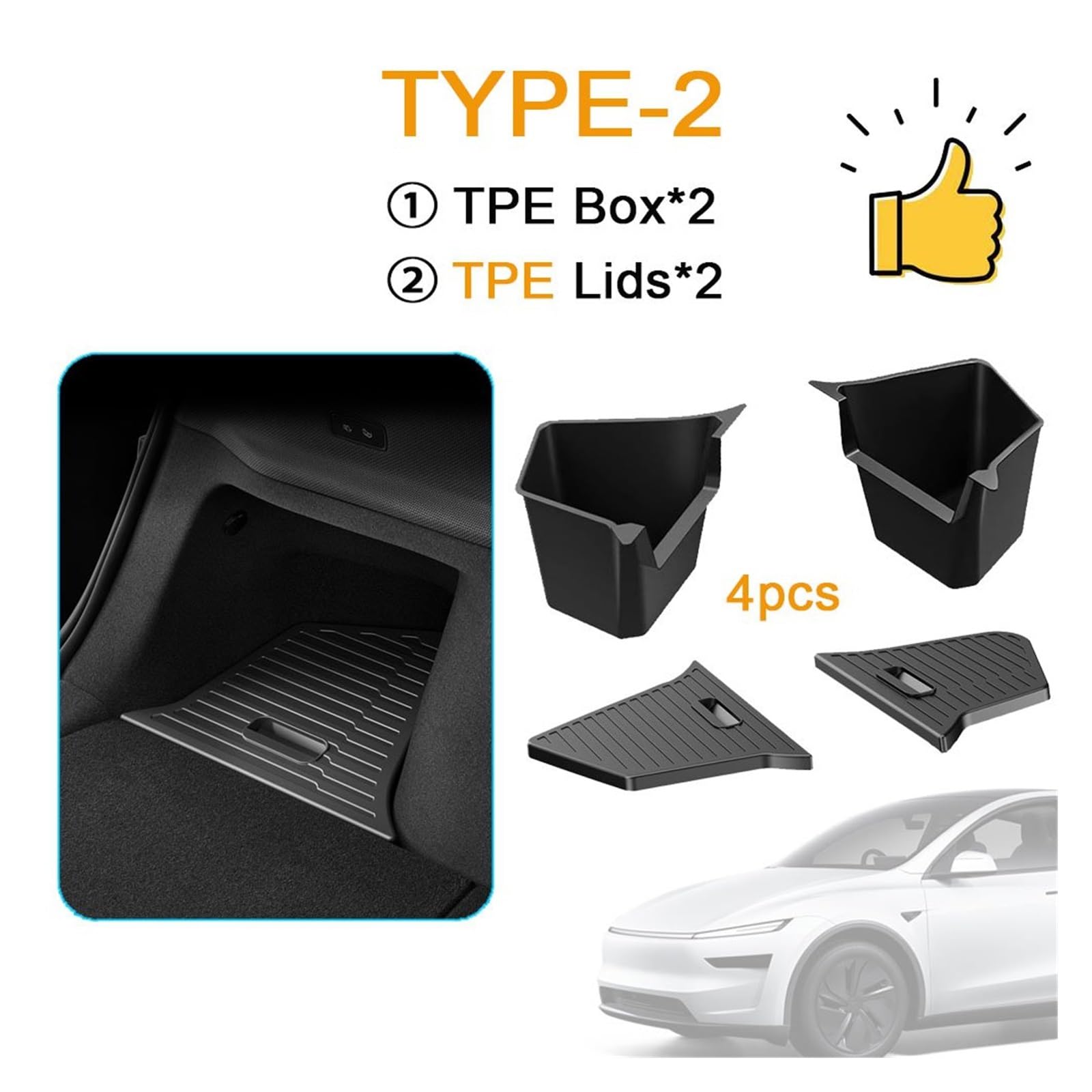 Cache-Bagages Bacs Rangement Coffre Arrière Tapis Doublure Chargement Boîte Latérale D'organisation pour Tesla pour Modèle Y pour Juniper 2025 2026 Couverture Cargaison(Type-2)