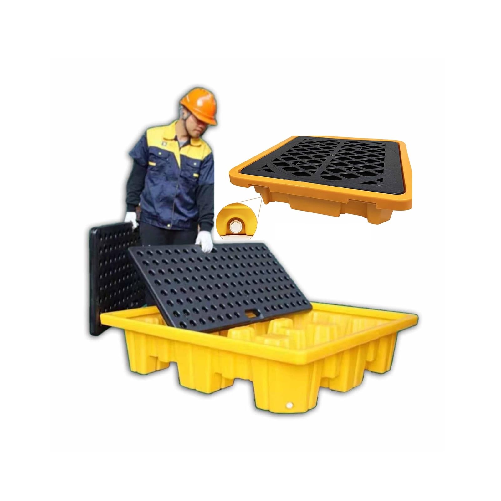 Kit de confinement de déversement avec bouchon de vidange pour garage, cuisine, sous-sol et stockage industriel