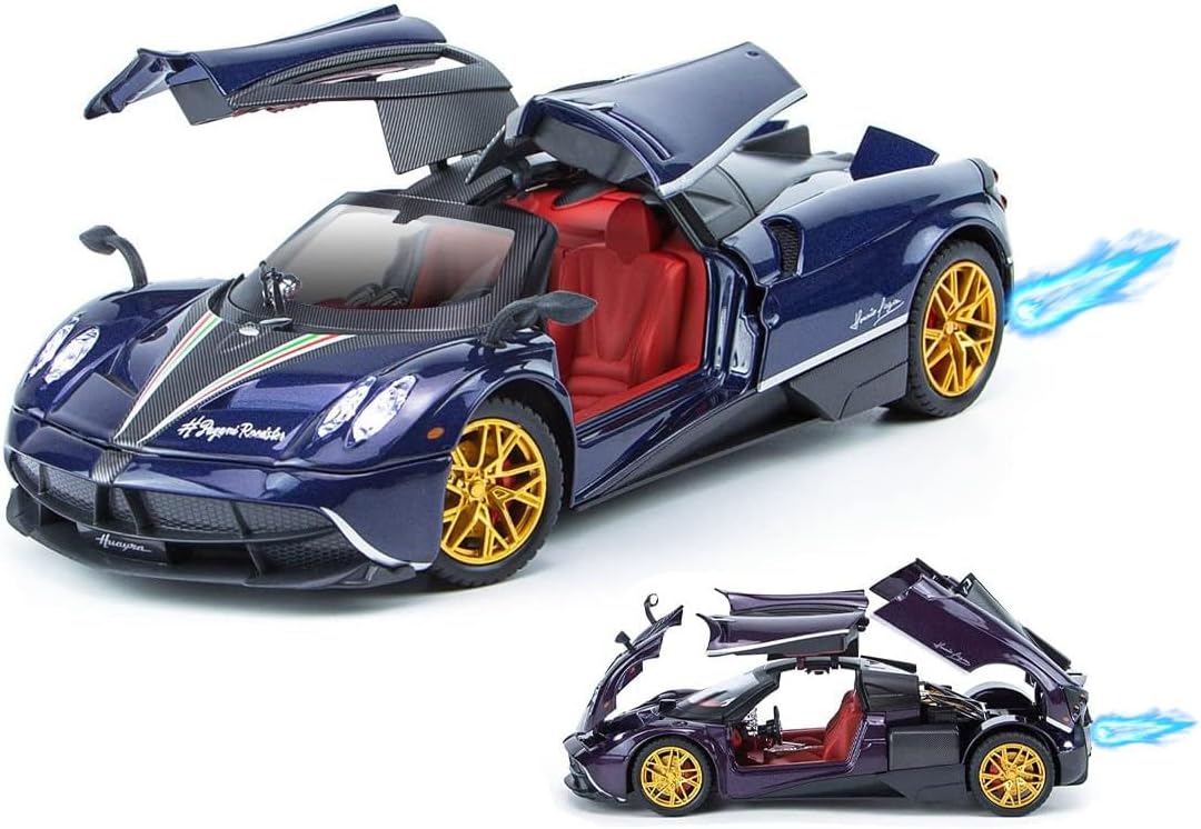 Magicwand 1:24 Scale Die-Cast Metal Paganii Huayra Car【Box Packed】 with 4 Openable Doors,Pull Back,Working Lights,Movable Front Wheels,Working Horn & Smoke【Colors as Per Stock】【Pack of 1】
