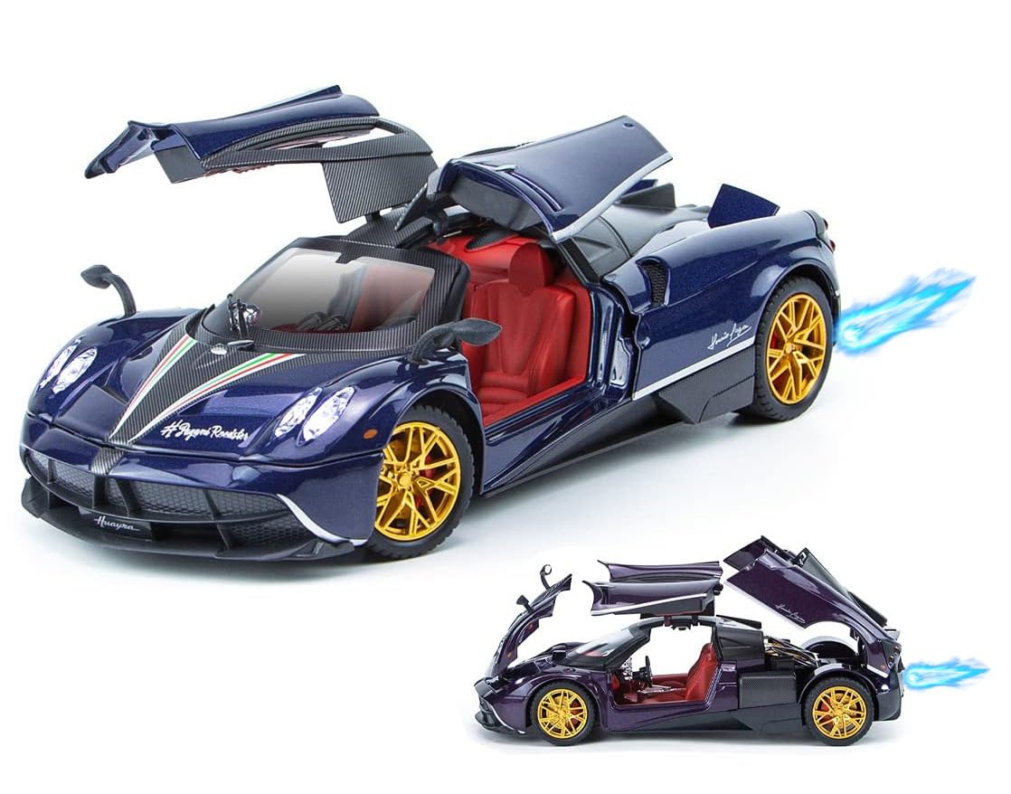 Magicwand 1:24 Scale Die-Cast Metal Paganii Huayra Car【Box Packed】 with 4 Openable Doors,Pull Back,Working Lights,Movable Front Wheels,Working Horn & Smoke【Colors as Per Stock】【Pack of 1】