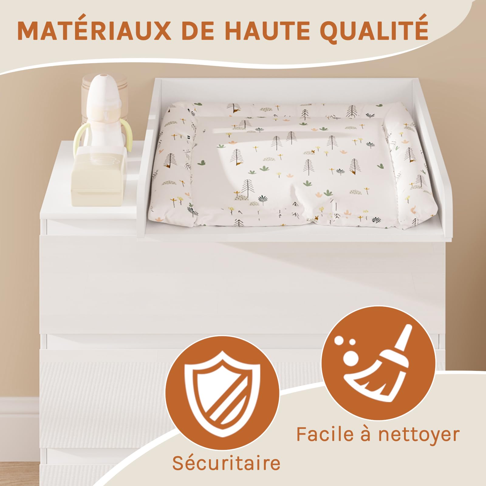 WOLTU Plan à Langer Universel en MDF Amovible avec Profondeur réglable 46,5–50 cm, pour Commode 60x80x10 cm, Blanc