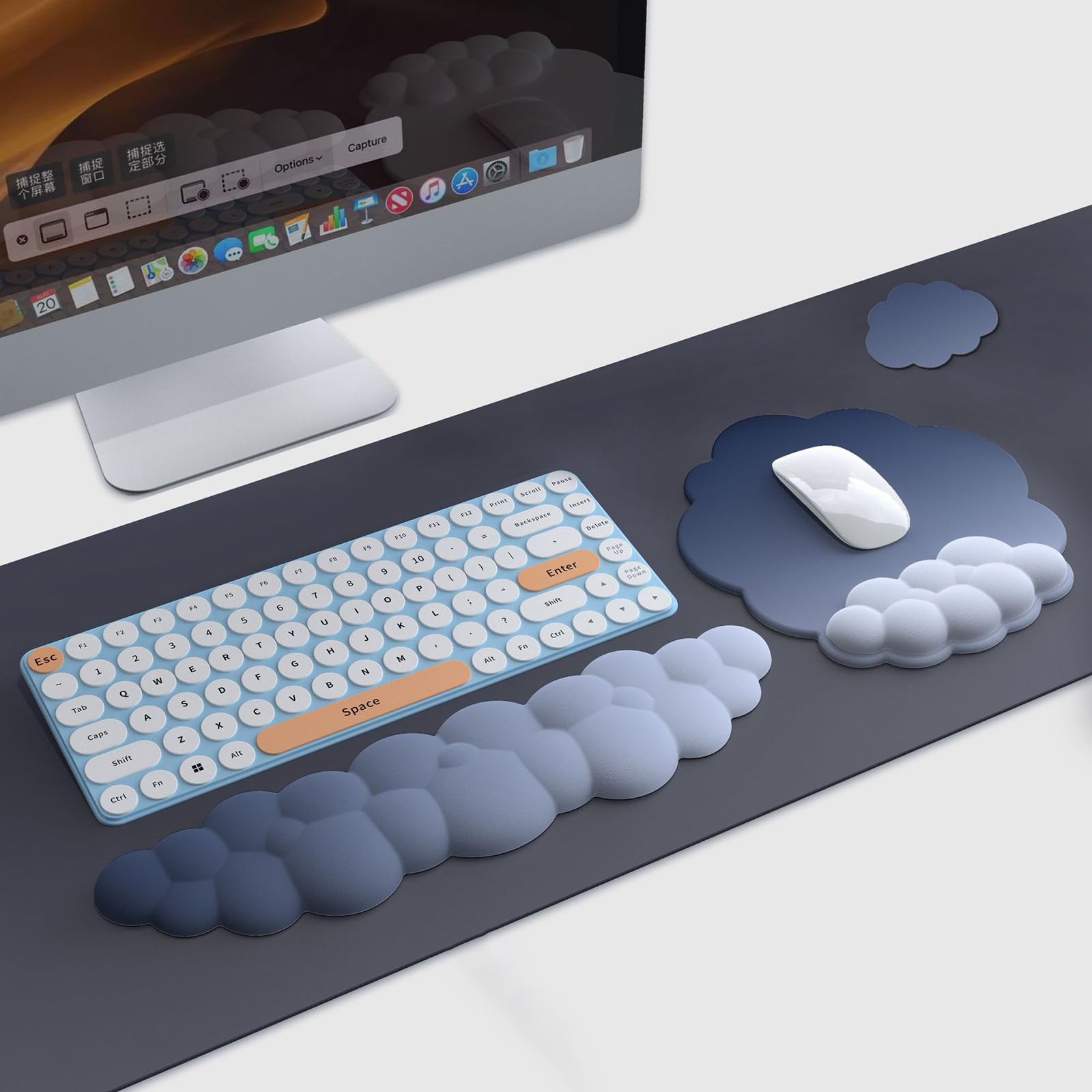 JIKIOU Grande tappetino per mouse impermeabile con tastiera a nuvola da polso e tappetino da polso per mouse a nuvola, tappetino ergonomico per scrivania per computer, supporto per il polso per