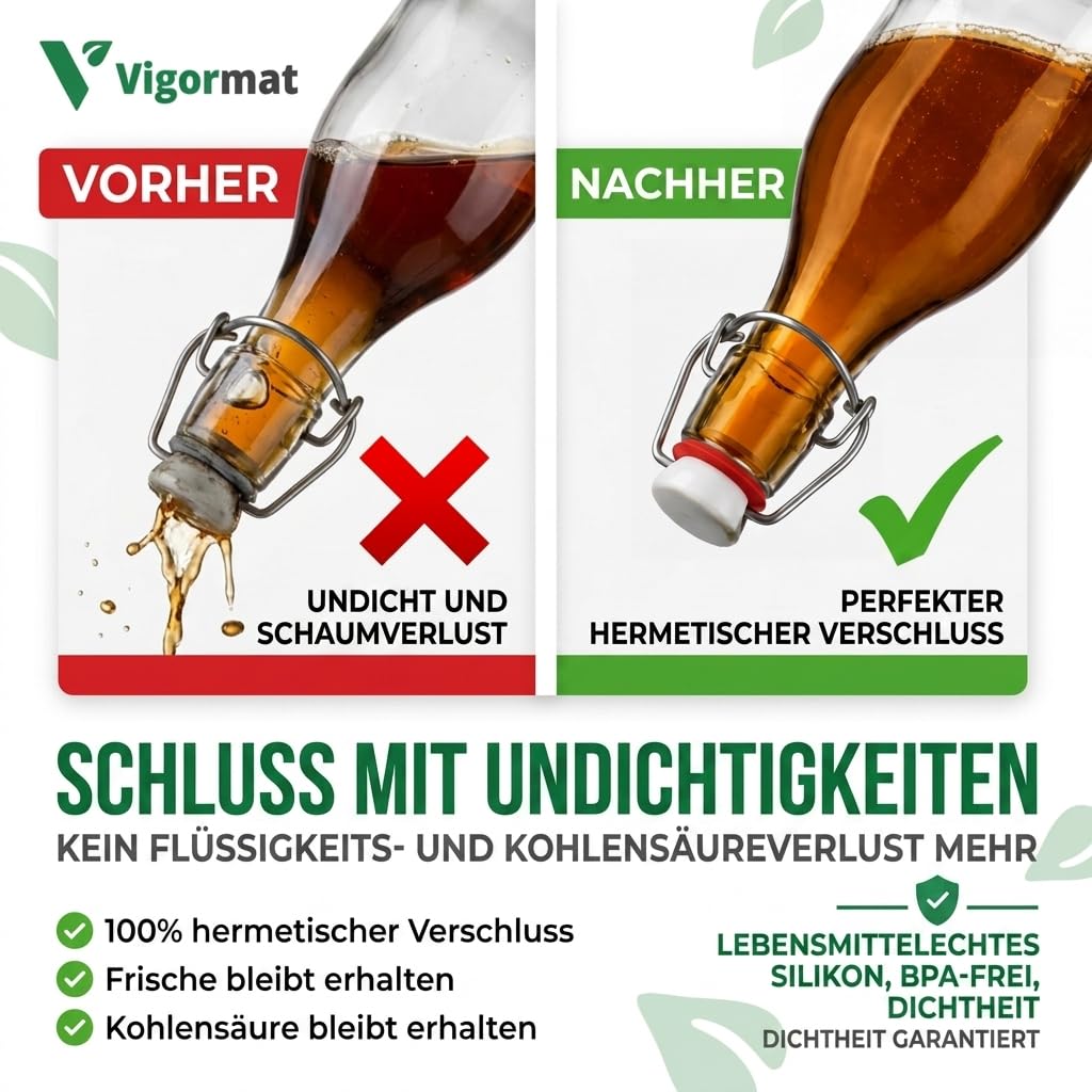 Vigormat Flaschenverschluss Gummi, Dichtungsring für Bügelflaschen 0,33L bis 1,5L, Bügelverschluss Ersatzdichtungen für Bierflaschen, 24mm x 6mm, Lebensmittelecht, Made in Italy (1200 Stück)