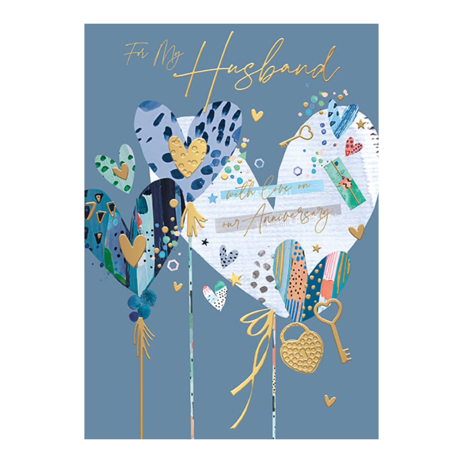 WORDS 'N' WISHES Anniversary Card for Husband, Hearts and Balloons, Multi-Coloured, 23.5 x 16.5