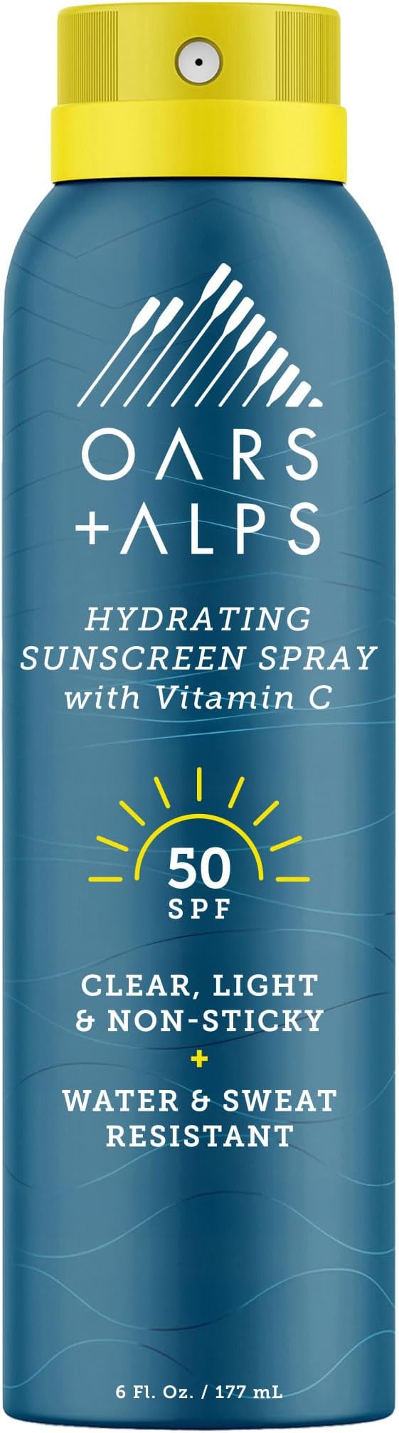 Oars + AlpsHydrating Antioxidant Sunscreen and Sunblock Spray with Vitamin C, Water and Sweat Resistant, Reef Safe, SPF 50, 6 Oz