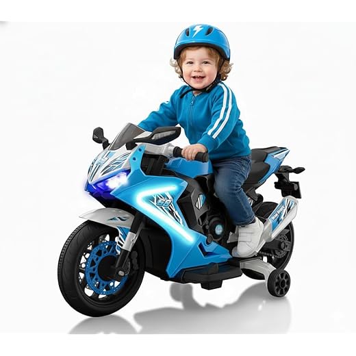Kid Trax 6V Glow Electric Toddler Kids Motorcycle - Toddler Bike, Indoor/Outdoor Toys, Durable, LED Headlights and Body Light, Realistc Sounds, Kids Ride On Toys, Max Weight 65lbs, Ages 3-6, Blue