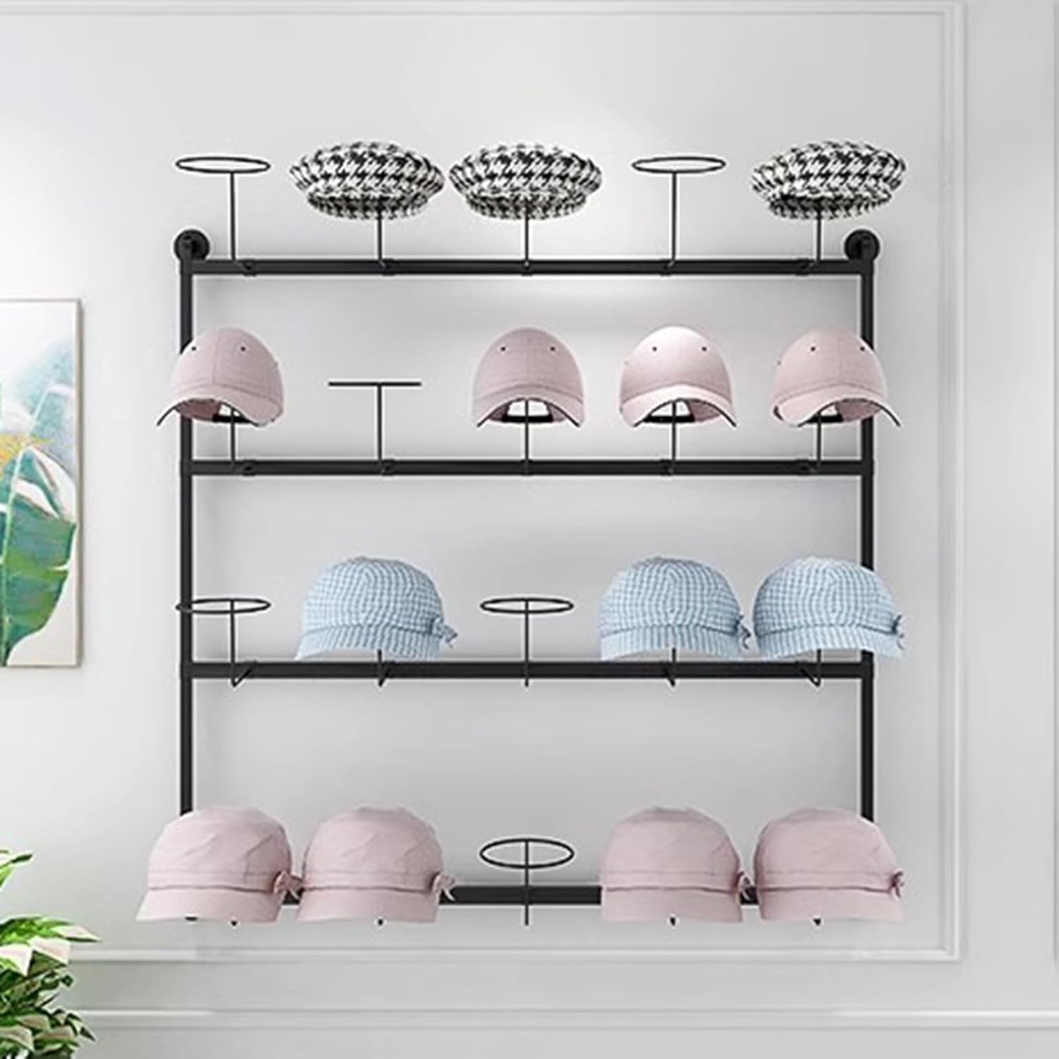 Hat Rack Stand,Baseball Hat Holder Hat Rack for Wall Metal Baseball Caps Organizer Hats Display Rack Modern Metal Hats Storage Wall Mounted Caps Hanger for Shopping Mall (Black 10,Black,100x100cm cap